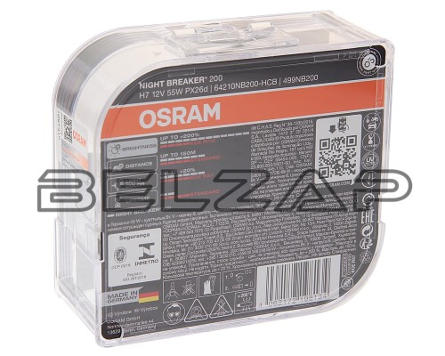 Лампа 12V H7 55W PX26d +200% 3700K бокс (2шт.) Night Breaker 200 OSRAM, арт. 64210NB200-HCB